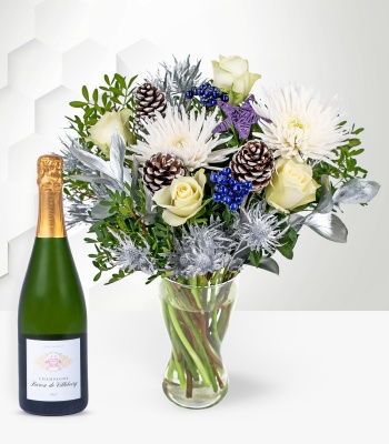 Christmas Roses and Chrysanthemums with Champagne