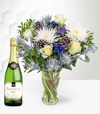 Christmas Roses and Chrysanthemums with Sparkling Wine