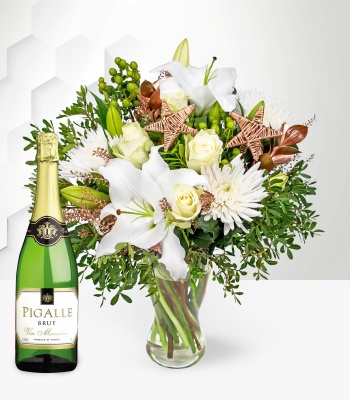 Christmas White Flowers and Sparkling Wine