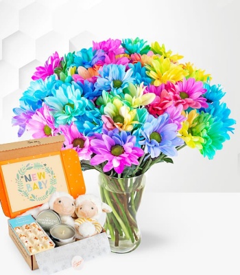 Chrysanthemum Bouquet And New Baby Gift