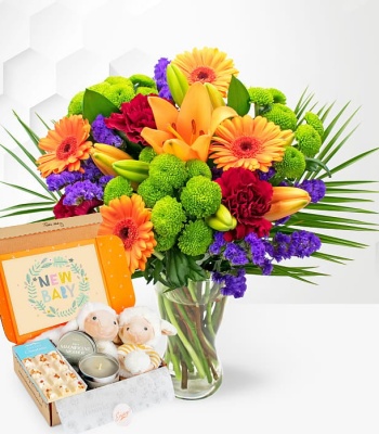 Flower Bouquet And New Baby Gift