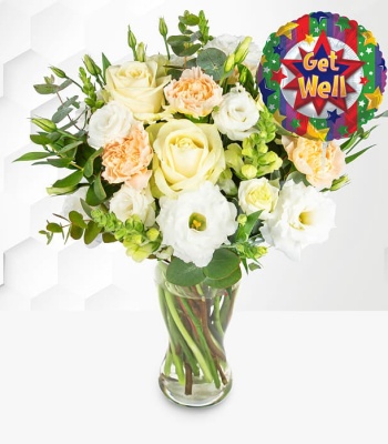 Ivory Flower With Get Well Balloon