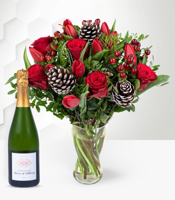 Merry Christmas Flowers with Champagne