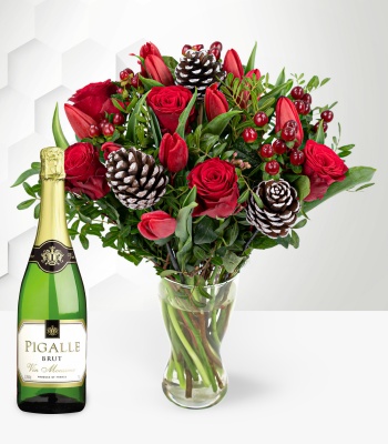 Merry Christmas Flowers with Sparkling French Wine