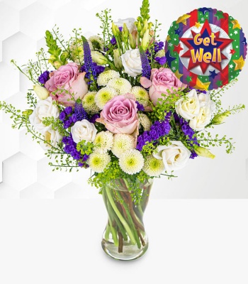 Mix Flowers With Get Well Balloon