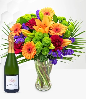 Mixed Flower Arrangement With Champagne