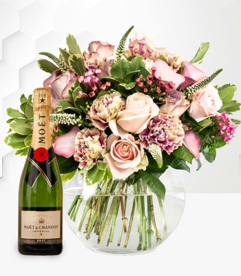 Mixed Flowers With Moet Champagne