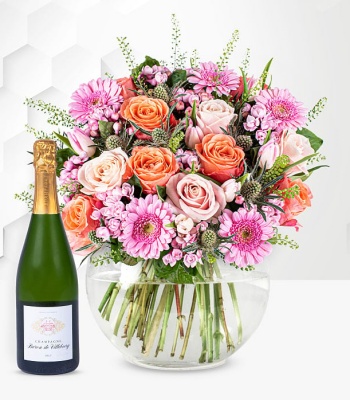 Mothers Day Flower Bouquet With Champagne