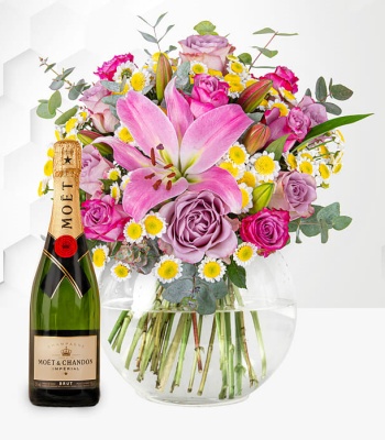 Oriental Lilies And Roses With Moet Champagne