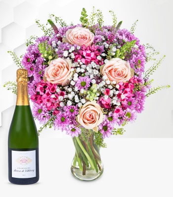 Pink Flowers With Champagne