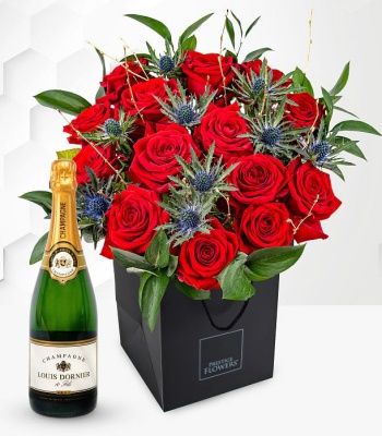 Red Rose Bouquet With Champagne