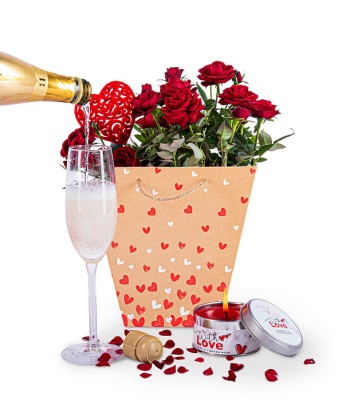 Red Rose Plant With Bottega Prosecco Bottle