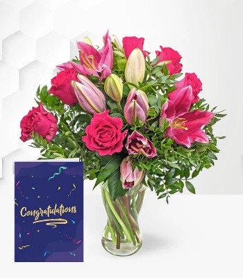 Rose And Lily Flower With Congratulations Card