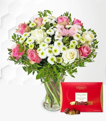 Roses And Chrysanthemums With Chocolates