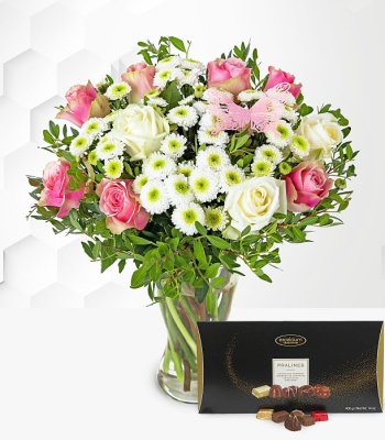 Roses And Chrysanthemums With Hand-Made Chocolates