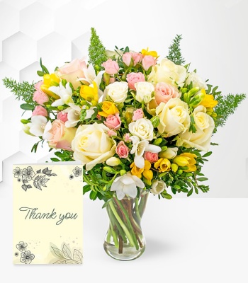 Roses And Freesia With Thank You Card