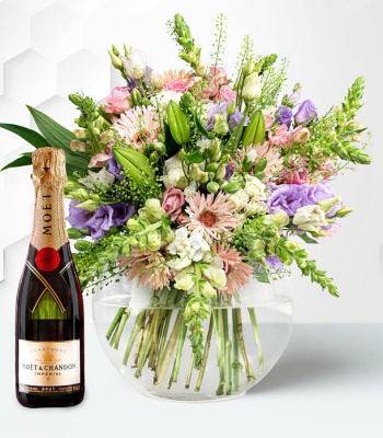 Seasonal Flower Bouquet And Moet Champagne