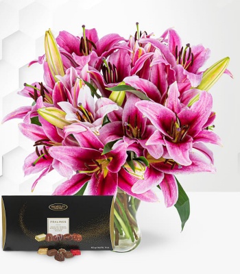 Stargazer Lilies With Chocolates