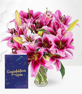 Stargazer Lilies With Congratulations Card