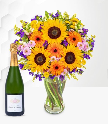 Sunflower Bouquet With Champagne