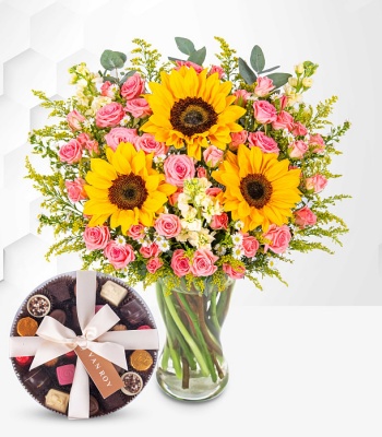 Sunflower With Belgian Chocolates