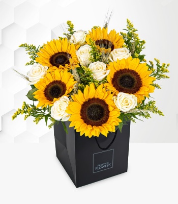 Sunflowers And Roses In Box