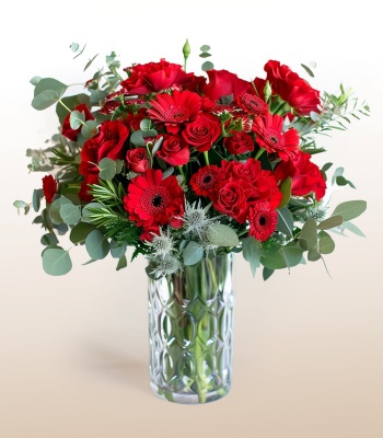 Christmas Flowers with Vase and Greenery