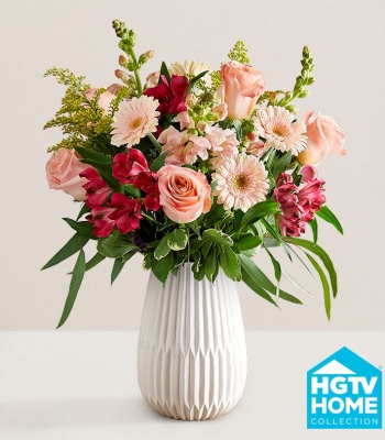 Assorted Flowers in Modern White Vase