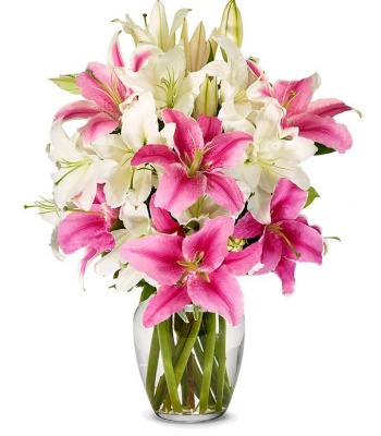 Bouquet Of Pink And White Lilies