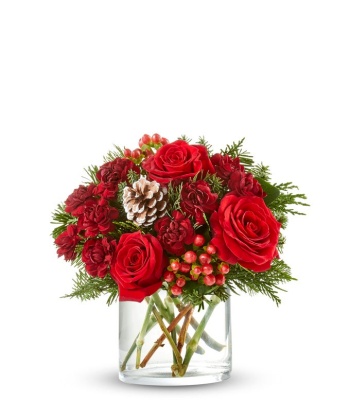 Christmas Flowers in Glass Container