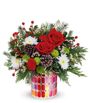 Christmas Flowers in Red Keepsake Vase