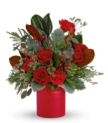 Christmas Flowers in Red Vase