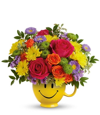 Flowers In Smiley Face Mug Vase