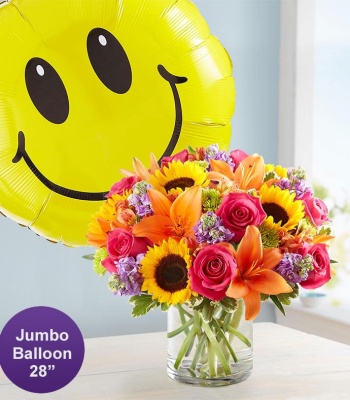 Flowers with Smile Balloon