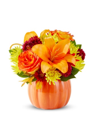 Halloween Flower Arrangement In Pumpkin Vase