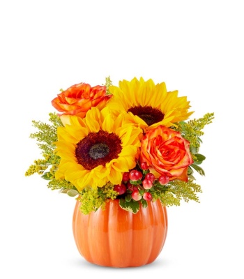 Halloween Flowers In Pumpkin Vase