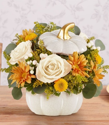 Mix Flowers in Pumpkin Vase