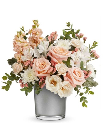 Mix Flowers In Silver Vase