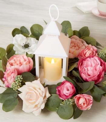 Peony Flower Garden with Lantern