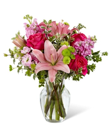 Pink Flowers In Glass Vase