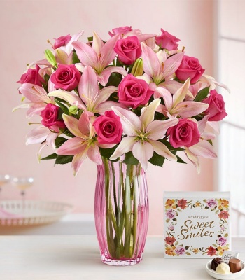 Pink Rose and Lily Bouquet