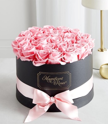 Preserved Pink Roses in Hat Box