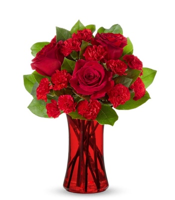 Red Roses and Carnations in Vase