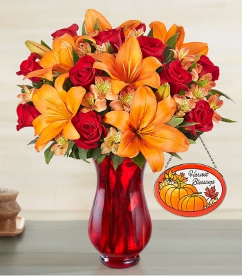 Rose and Lily Bouquet - Red and Orange