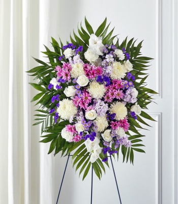 Standing Funeral Spray Lavender And White Flowers