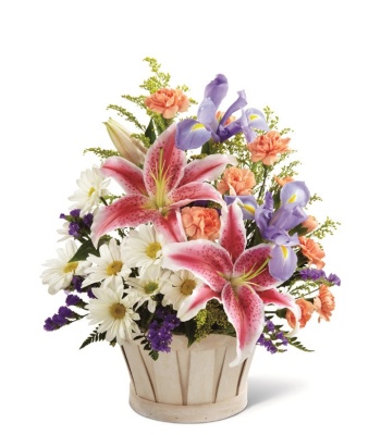 Sympathy Flowers In White Basket