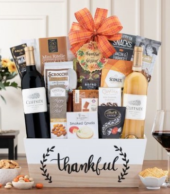 Thankful Red and White Wine Gift Basket