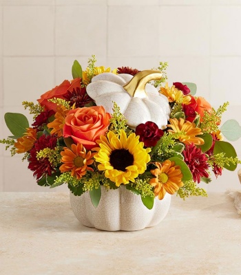 Thanksgiving Flowers in Pumpkin Vase