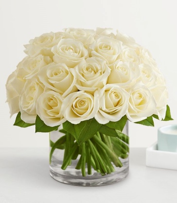 White Roses in Cylinder Vase