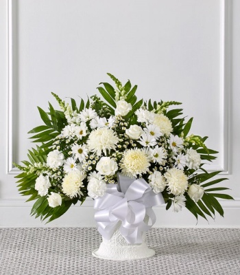 White Sympathy Flower Basket